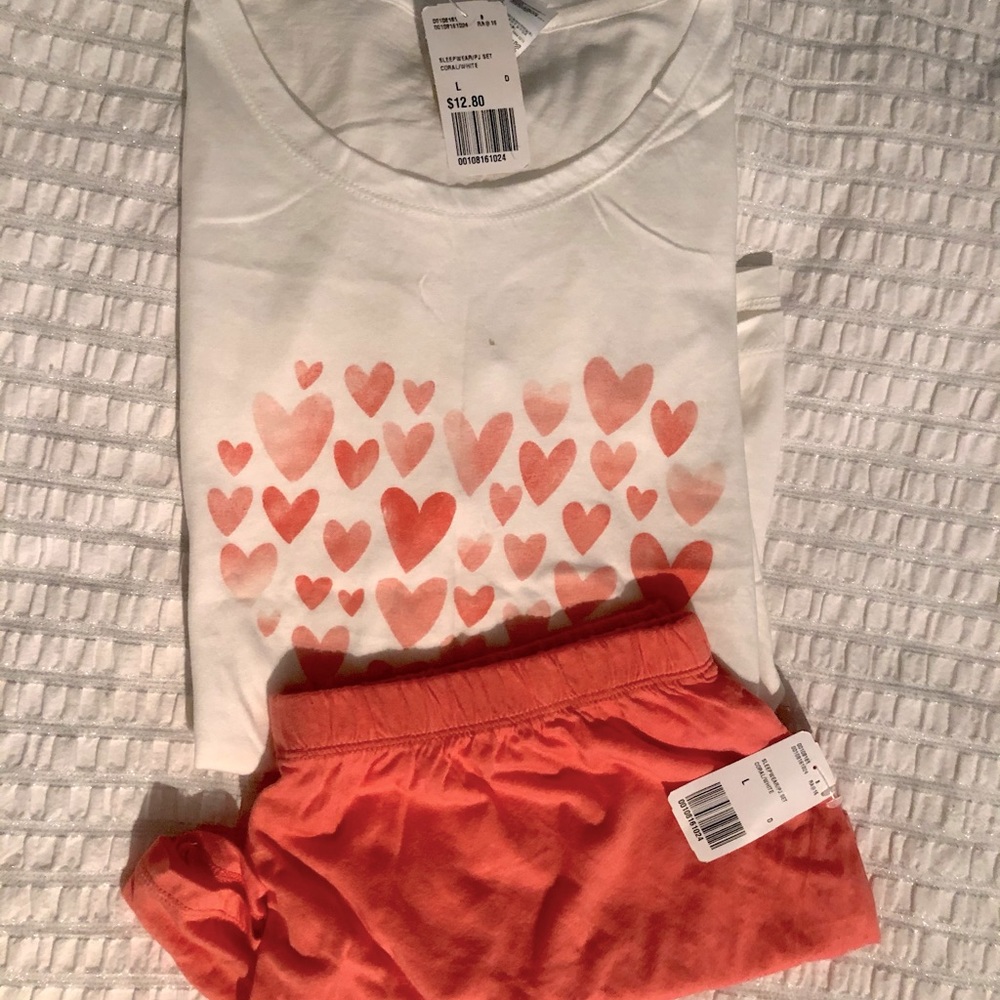 Sleepwear PJ Set Coral/White Large